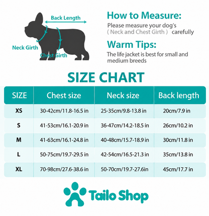 Tailo Shop™ Dog Life Jacket - Chin Support Float Vest for Small, Medium & Large Dogs